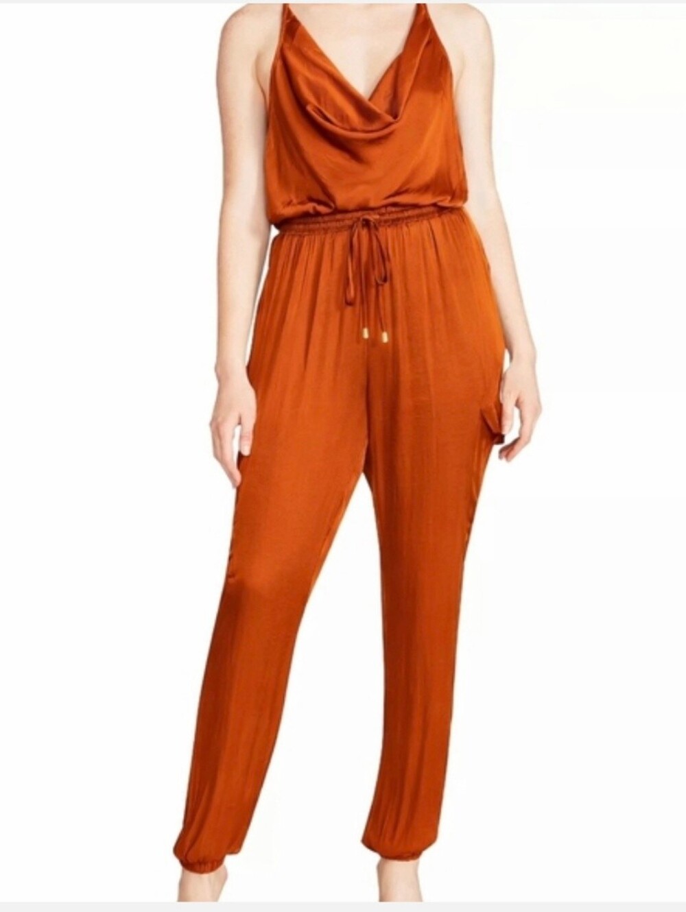 STEVE MADDEN Women's Valencia Rust Cowl Neck Cargo Jumpsuit Size Large NWT